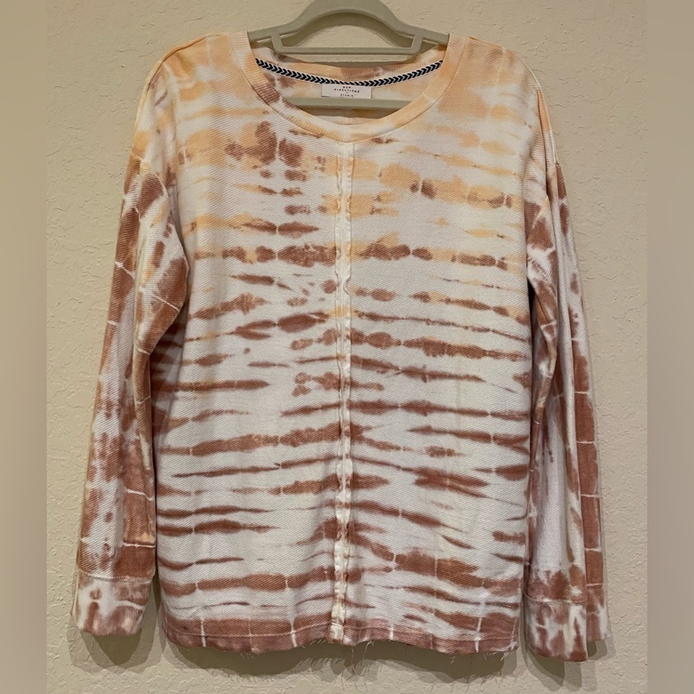 New Directions Studio Women's Raw Seam Tie Dye Oversized Cotton Pullover Size S